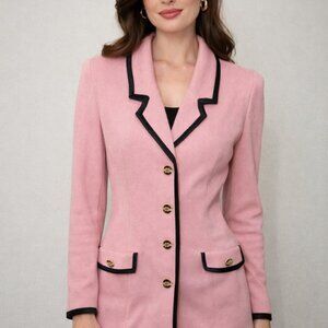 St. John Collection Pink Knit Blazer w/ Black Trim & Gold Buttons – Classic Chic